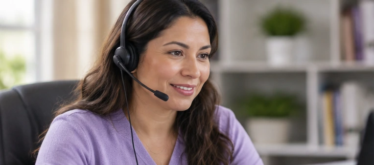 A support professional listening during a headset conversation.